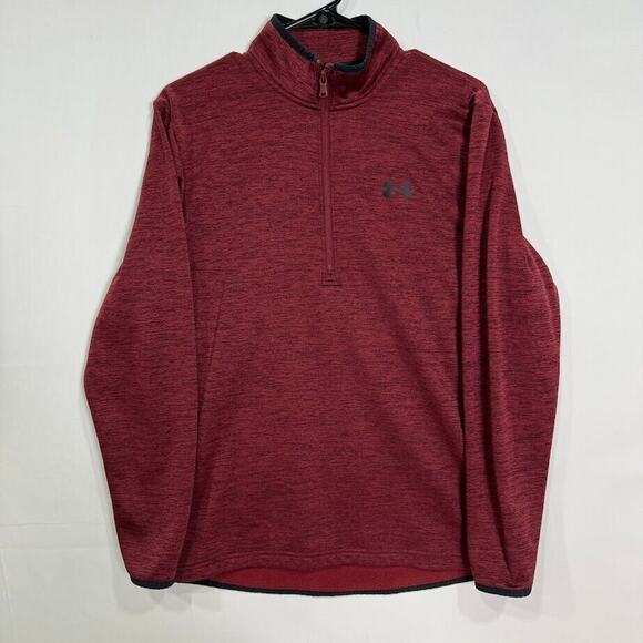 Under Armour Men's Small 1/4‎ Zip Pullover Burgundy Heathered Fleece Loose Fit - Picture 1 of 3